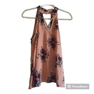 Blue Rain Floral Halter Tank Top Blouse